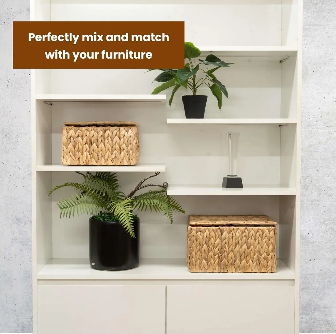Woven Hyacinth Storage Baskets with Lids thumbnail