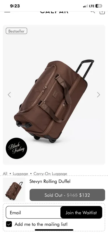 CALPAK Stevyn Rolling Duffel - Brown thumbnail