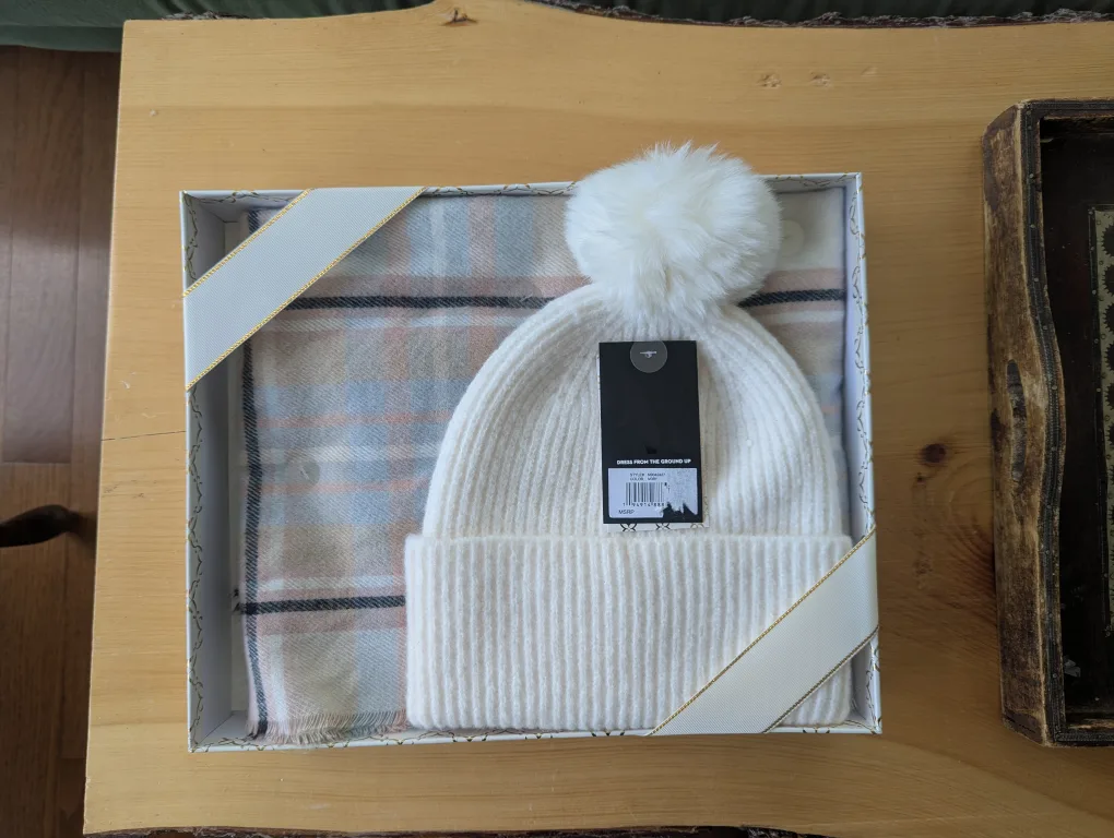 Nine West Scarf and Faux Fur Pom Beanie Set - New thumbnail