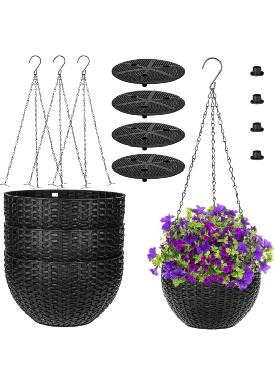 Foraineam 4-Pack Black Hanging Planters, 8.2 inch - photo 4