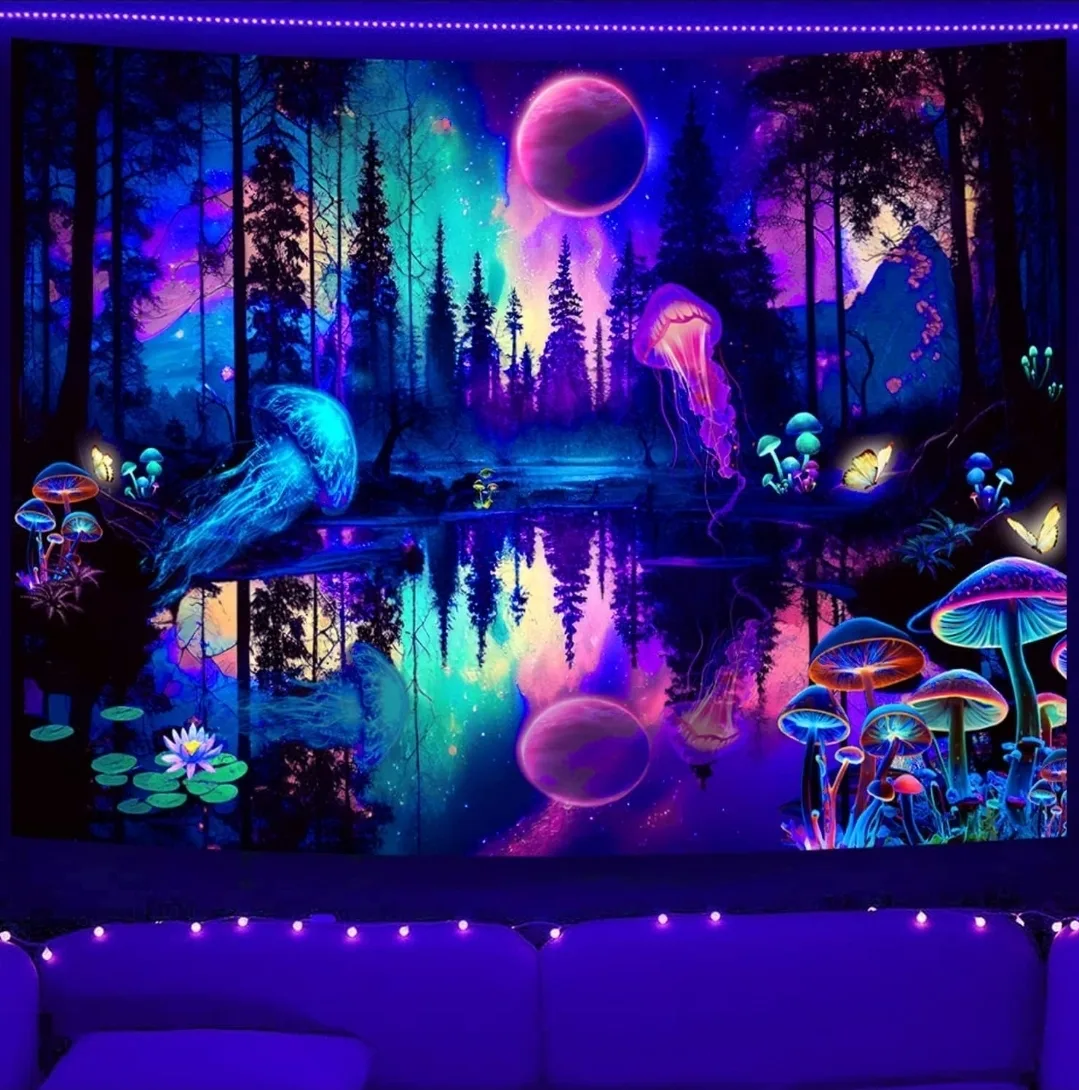 UV Glow Fantasy Forest Tapestry – Giant 71"x91" Wall Hanging image indicator(2)