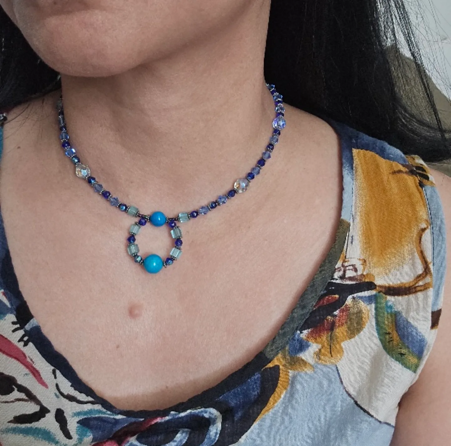 Pretty Blue Beaded Necklace OOAK thumbnail