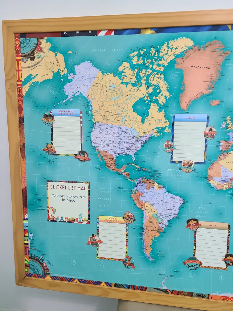Large Framed Bucket List World Map image indicator(2)