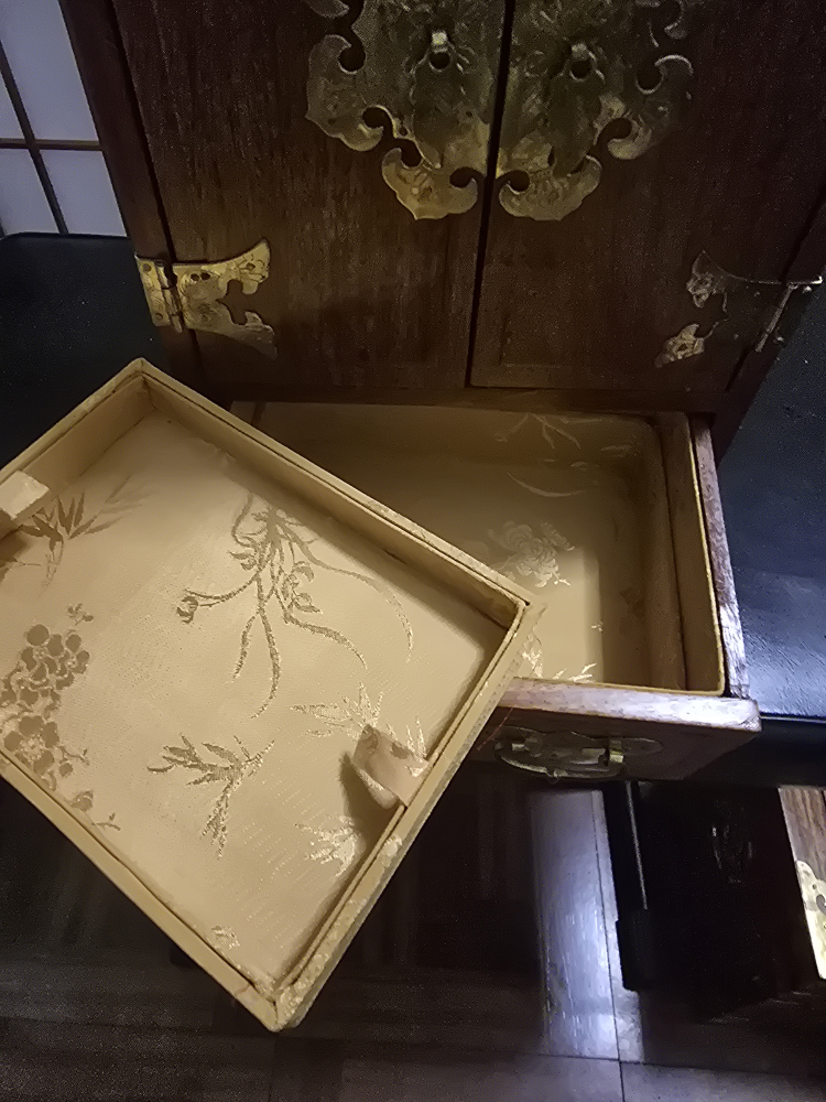 Vintage Wooden Korean Jewelry Box Cabinet