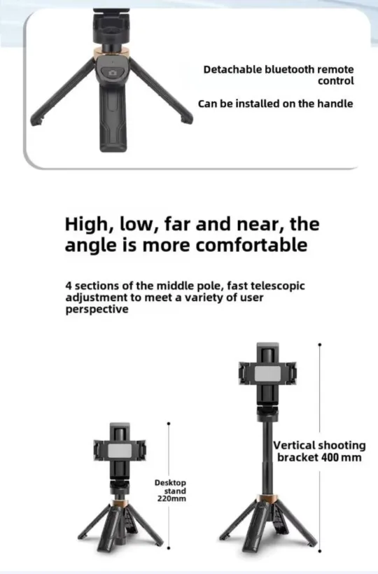 Selfie Stick Portable Phone Holder Shooting Aid Bluetooth Remote image indicator(6)