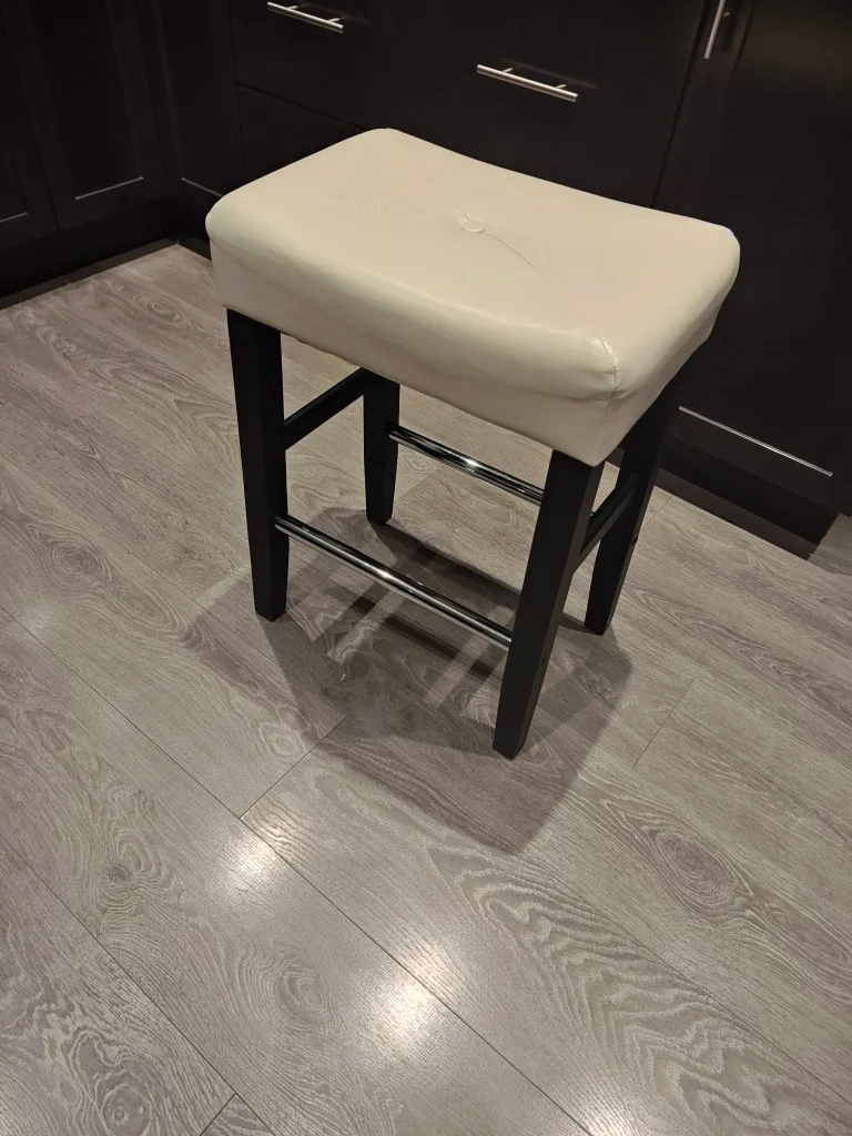 2 White Padded Bar Stools thumbnail