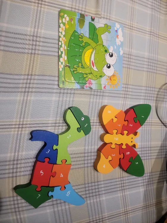 Kids' Wooden Number Puzzles - Frog, Dino, Butterfly thumbnail