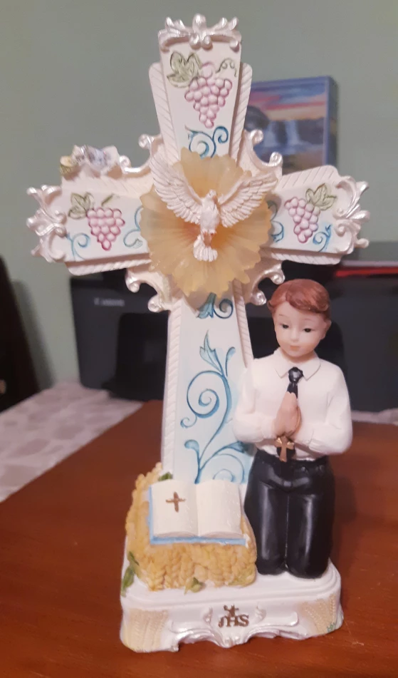 First Communion Boy Figurine Cross