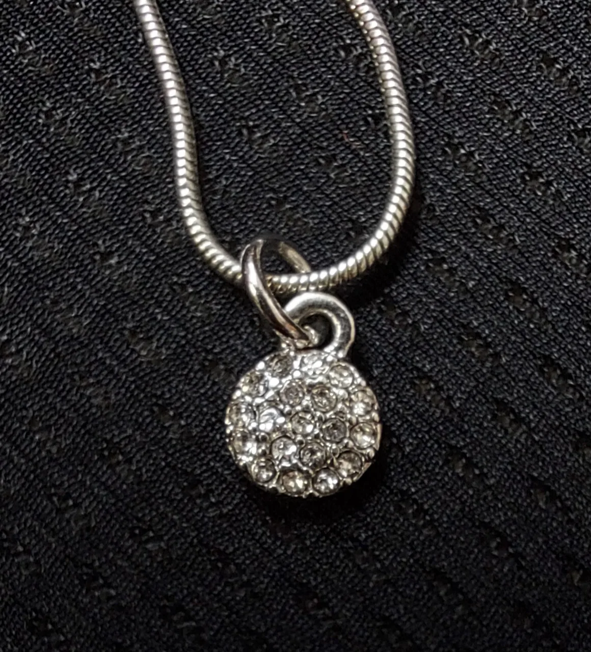 Silver Tone Necklace with Pave Ball Pendant thumbnail