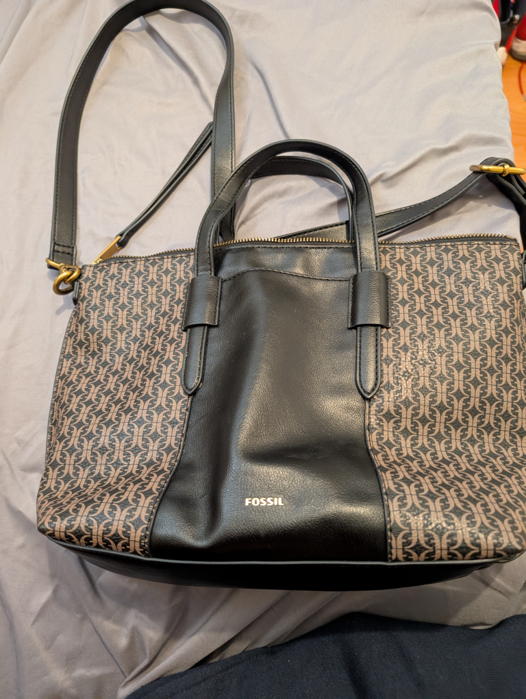 Fossil  fashionable Black & Brown Patterned Tote Bag
