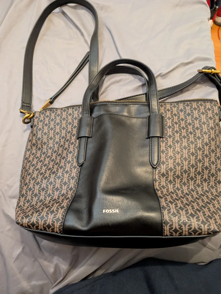 Fossil  fashionable Black & Brown Patterned Tote Bag thumbnail