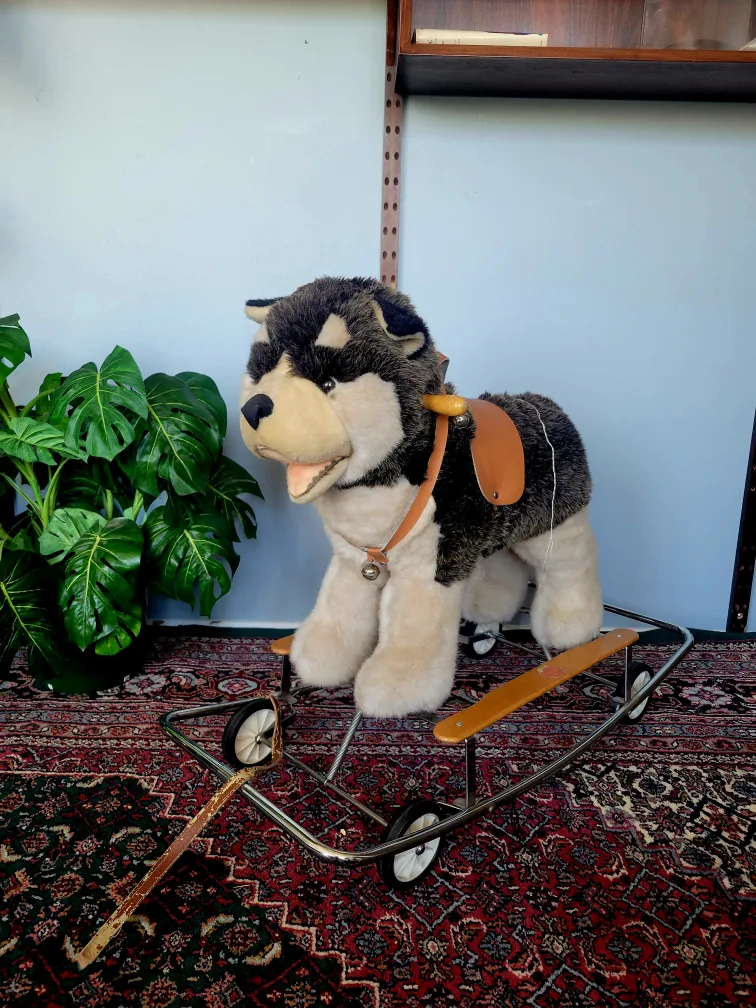 Vintage Trudi Italy Plush Alaskan Husky Ride-on Rocker Toy thumbnail