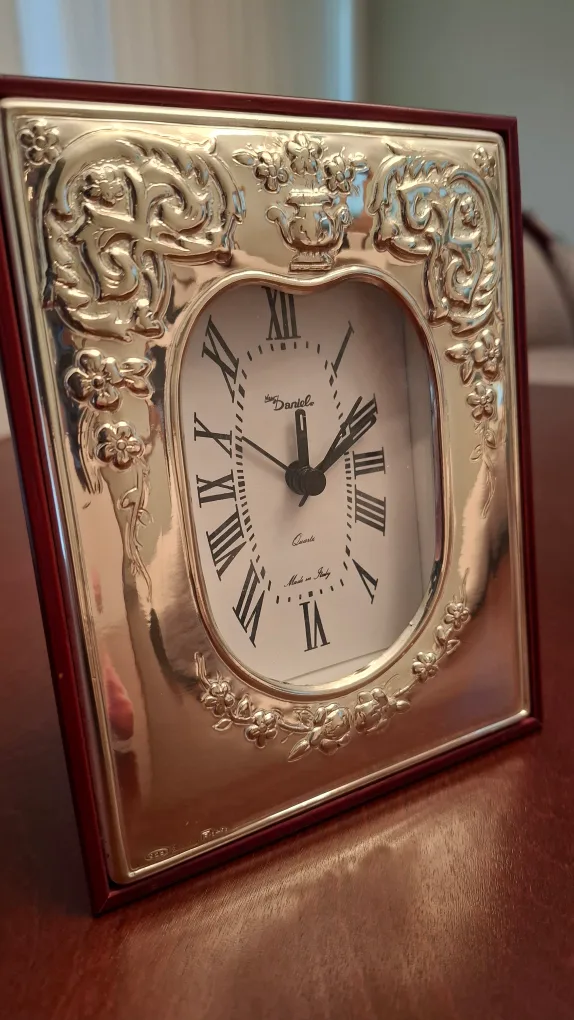 925 Sterling Silver, Quartz Table Clock - Made in Italy thumbnail