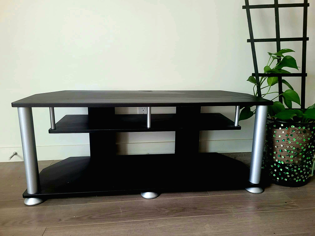 Black TV Stand Brown Wood elegant