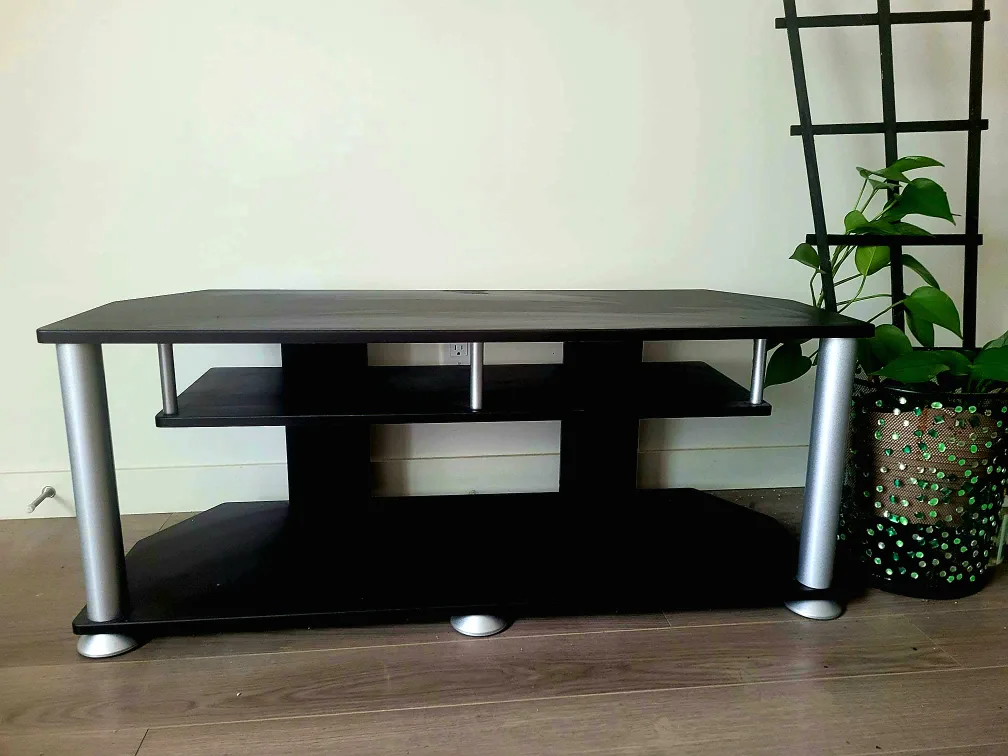 Black TV Stand Brown Wood elegant thumbnail