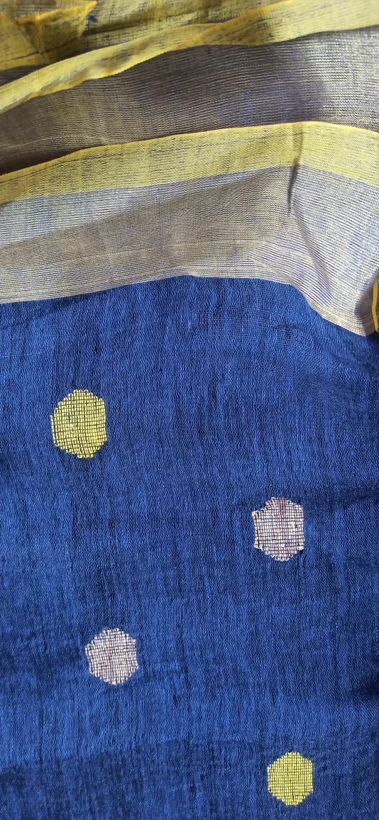 Yellow & Blue Cotton Saree.New 🍁 image indicator(6)