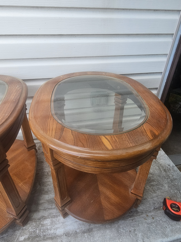 Oval set of 2 wood & Glass End Table - 22 inch - photo 2