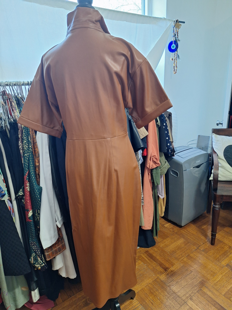 Brown Faux Leather Midi Dress