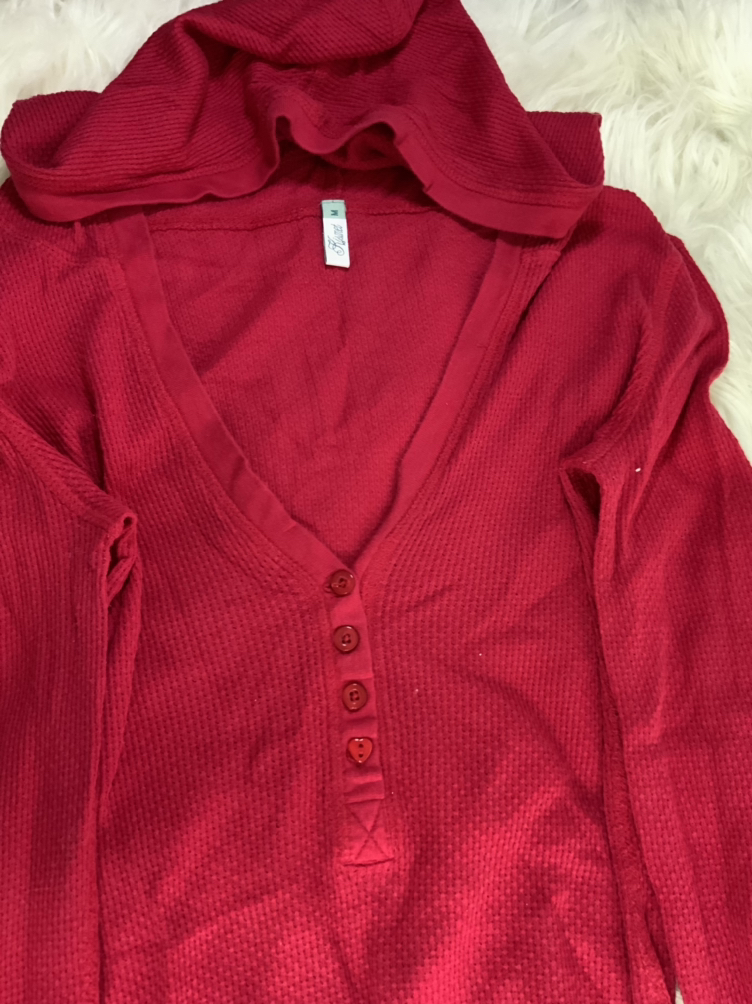 Thin red long sleeve with hood