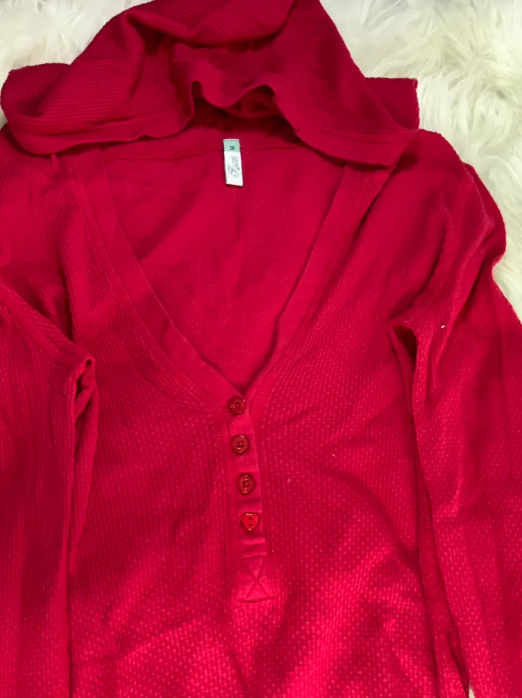Thin red long sleeve with hood thumbnail