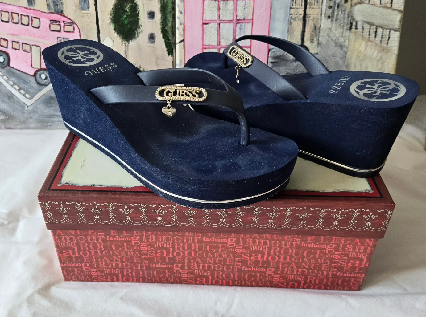 GUESS Navy Blue Wedge Sandal / Flip Flops