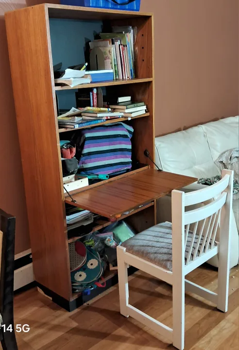 Wood Bookcase with Drop-Down Desk (free delivery) thumbnail