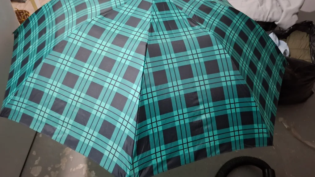 Flamingo Umbrella - Green & Black Plaid 🇨🇦 thumbnail
