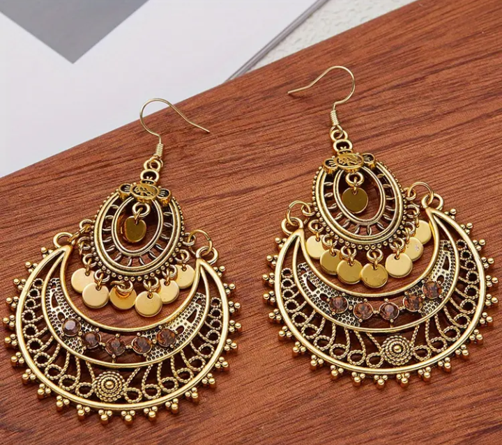 Bohemian Dangle Earrings - Gold Tone