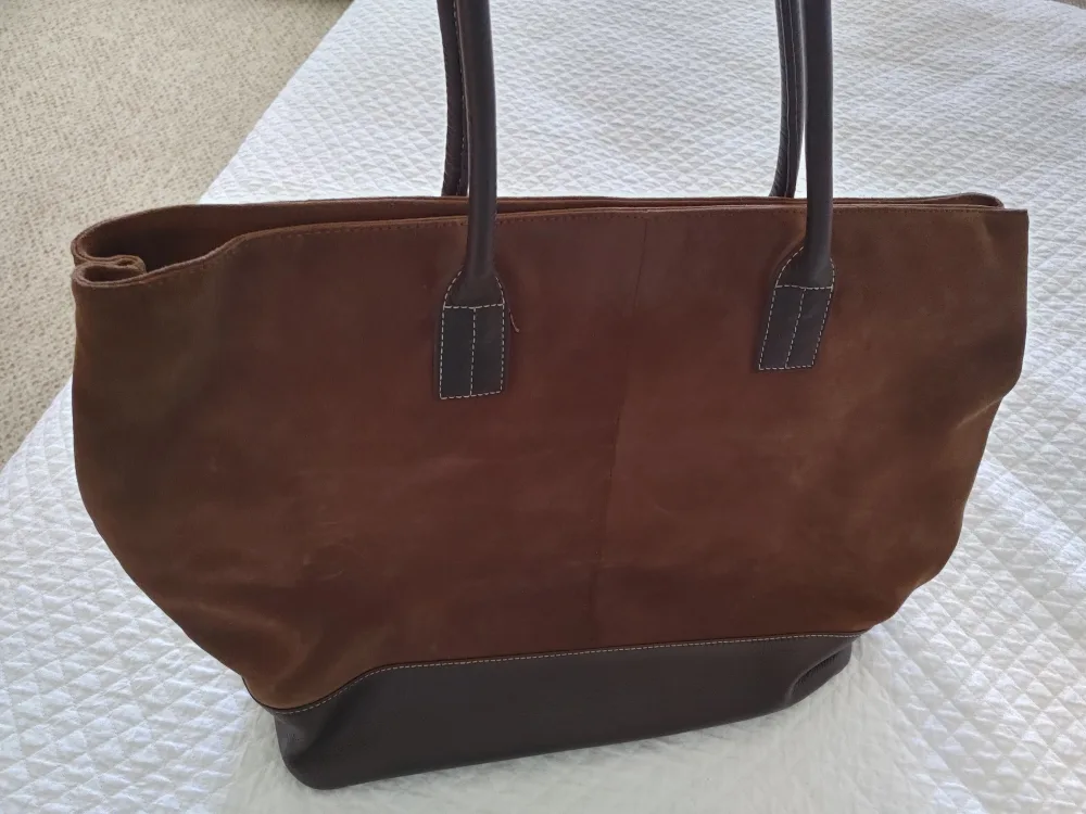 Eddie Bauer Brown Suede Leather Tote Bag thumbnail