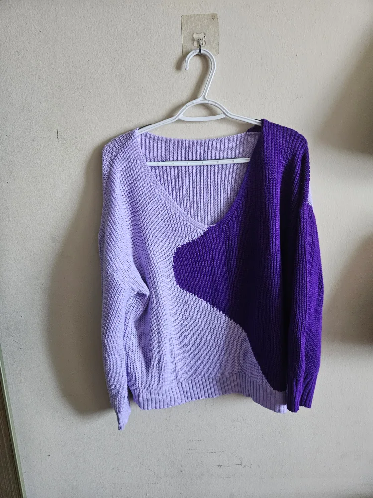 Two-Tone Knit Sweater - Purple & Lavender thumbnail