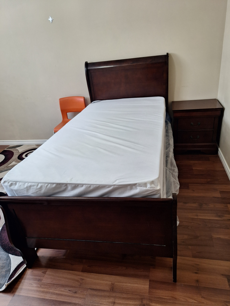Wood Bed Frame with Nightstand & Moonsea Mattress