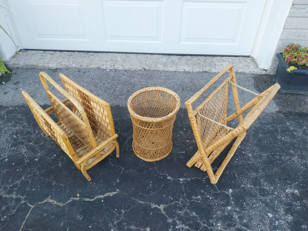 Boho Rattan Magazine Racks and Waste Basket image indicator(2)