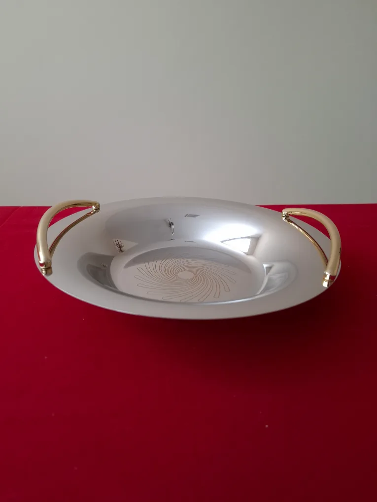 Stainless Steel Serving Dish with Gold Handles thumbnail
