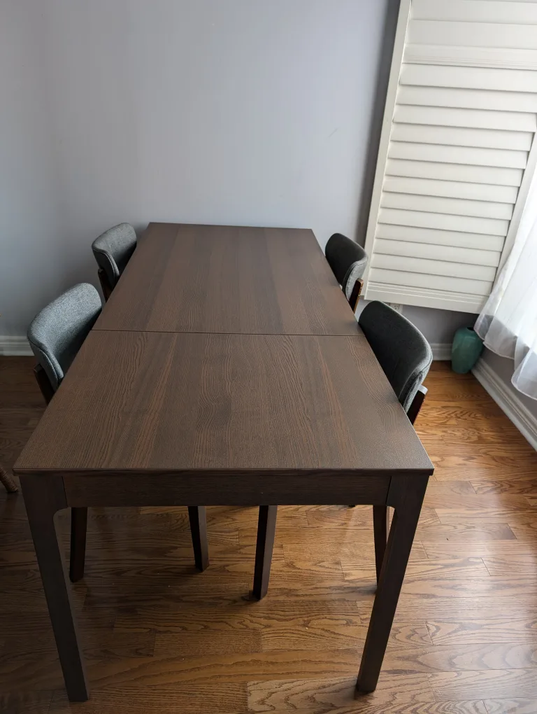 Extendable Dark Brown Dining Table + 4 Chairs thumbnail