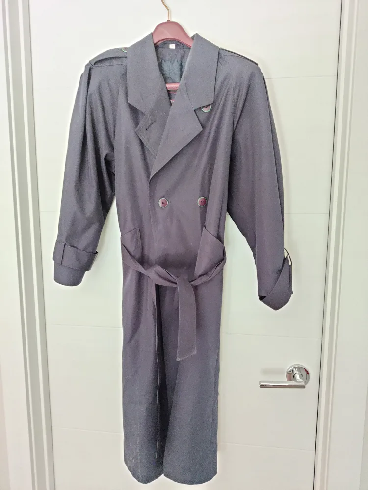 Women Navy Blue Long Coat Summer / Trench Jacket - Size 7 / 8 P thumbnail