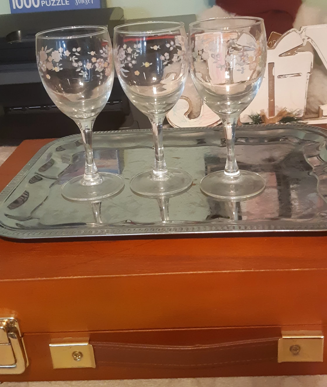 Set of 3 Floral Wine Glasses Made In France - photo 2