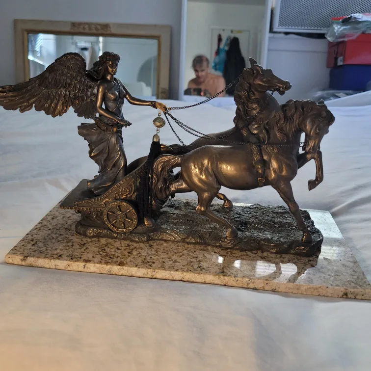 Bronze Angel Horse Chariot Statue thumbnail