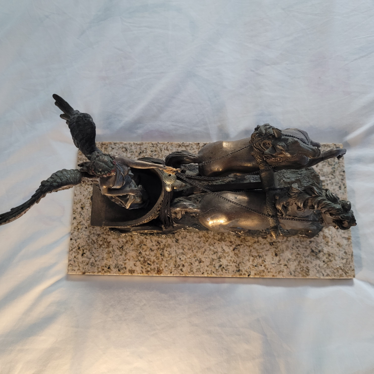 Bronze Angel Horse Chariot Statue - photo 3
