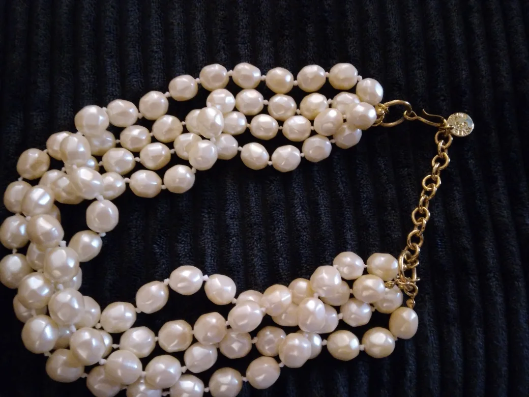 Erwin Pearl Vintage Triple Strand Faux Pearl Necklace thumbnail
