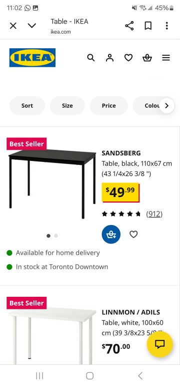 IKEA Sandsberg Black Table - 43 1/4x26 3/8"