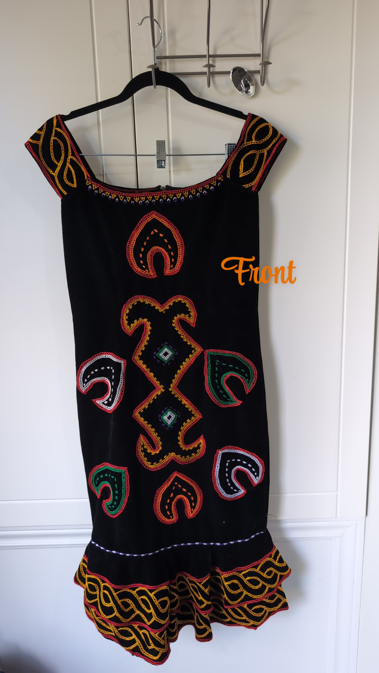 Unique Black Dress with Colorful Embroidery ( Toghu )