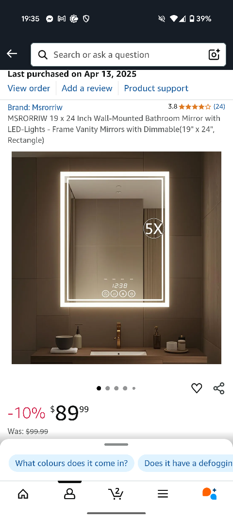 Light-Up Bathroom Mirror w/ Clock, Defogger, Adjustable Lighting - photo 5