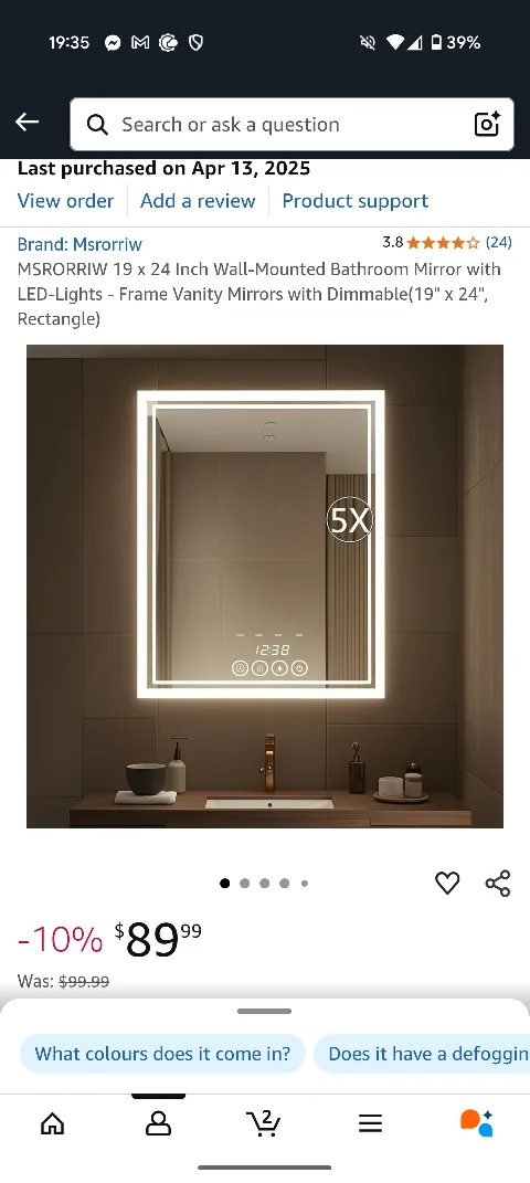 Light-Up Bathroom Mirror w/ Clock, Defogger, Adjustable Lighting image indicator(5)