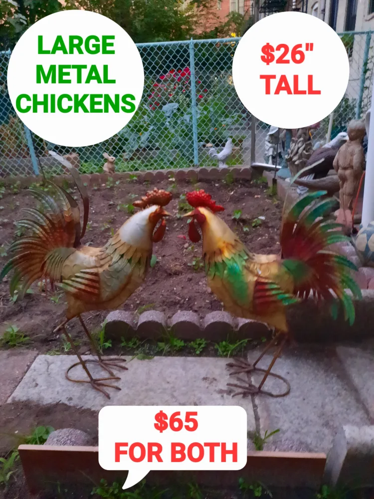 🥕 $65 FOR BOTH - Large Metal Chickens 🥕 thumbnail