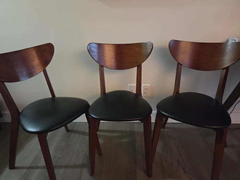 Set of 3 Wood & Black Dining Chairs thumbnail