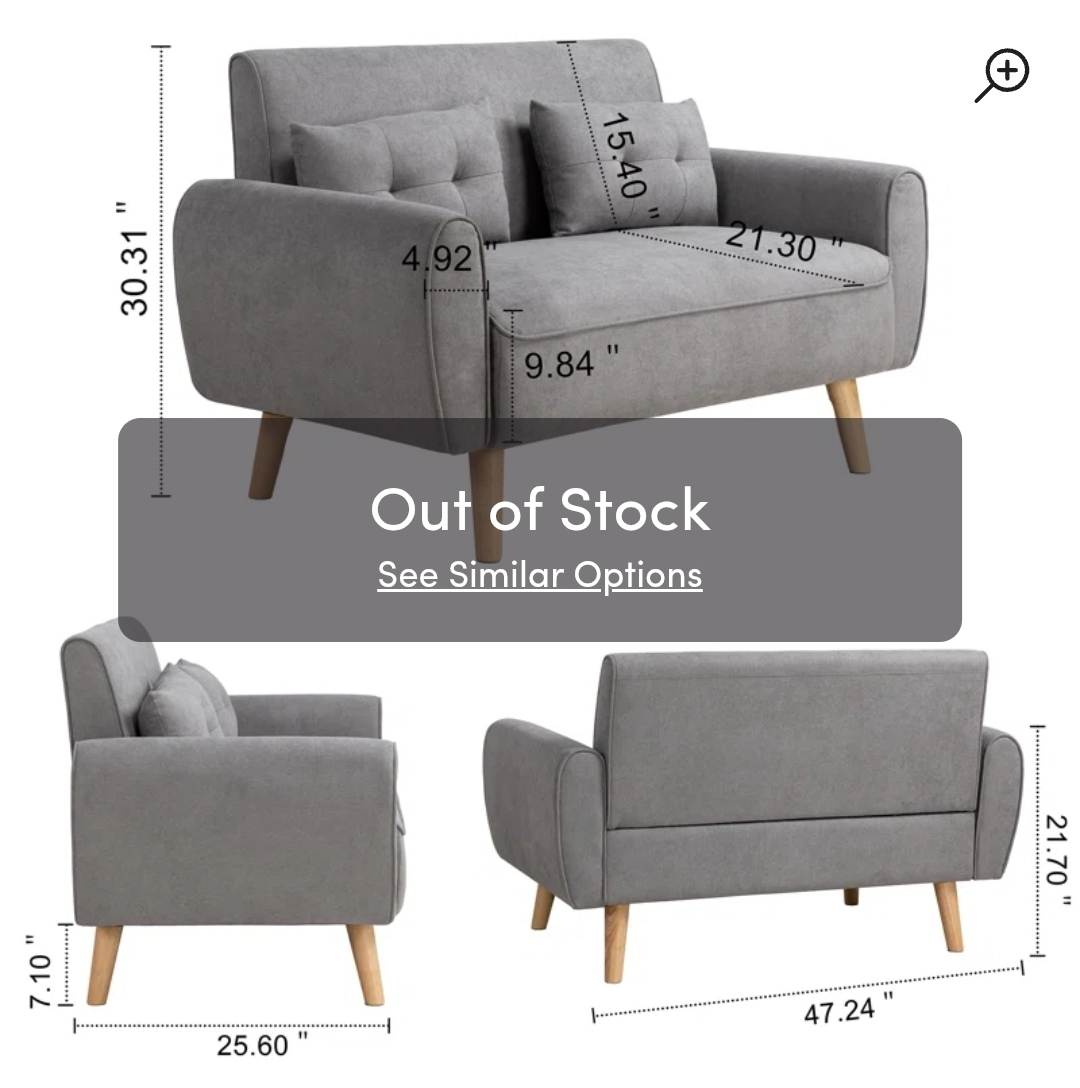 Grey Loveseat Sofa with Pillows - photo 3
