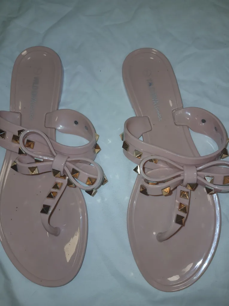 Wild Diva Lounge Pink Studded Sandals thumbnail
