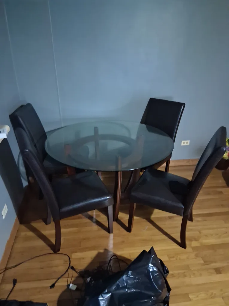 Round Glass Dining Table with 4 Chairs thumbnail