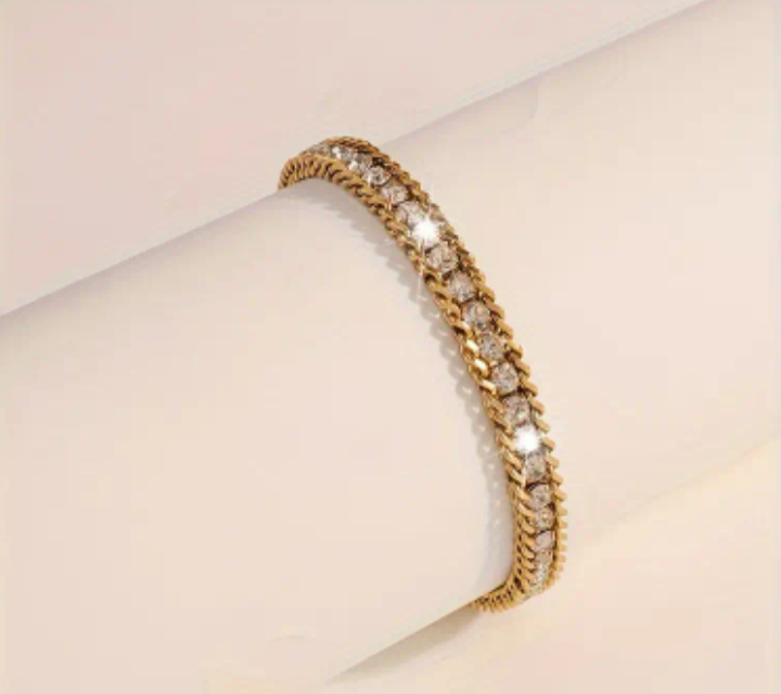 Gold Tone Rhinestone Bracelet for Men's