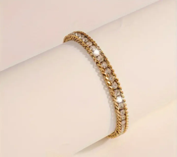 Gold Tone Rhinestone Bracelet for Men's thumbnail